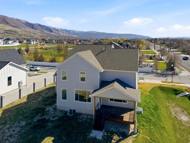 Aerial perspective of suburban area featuring mountains