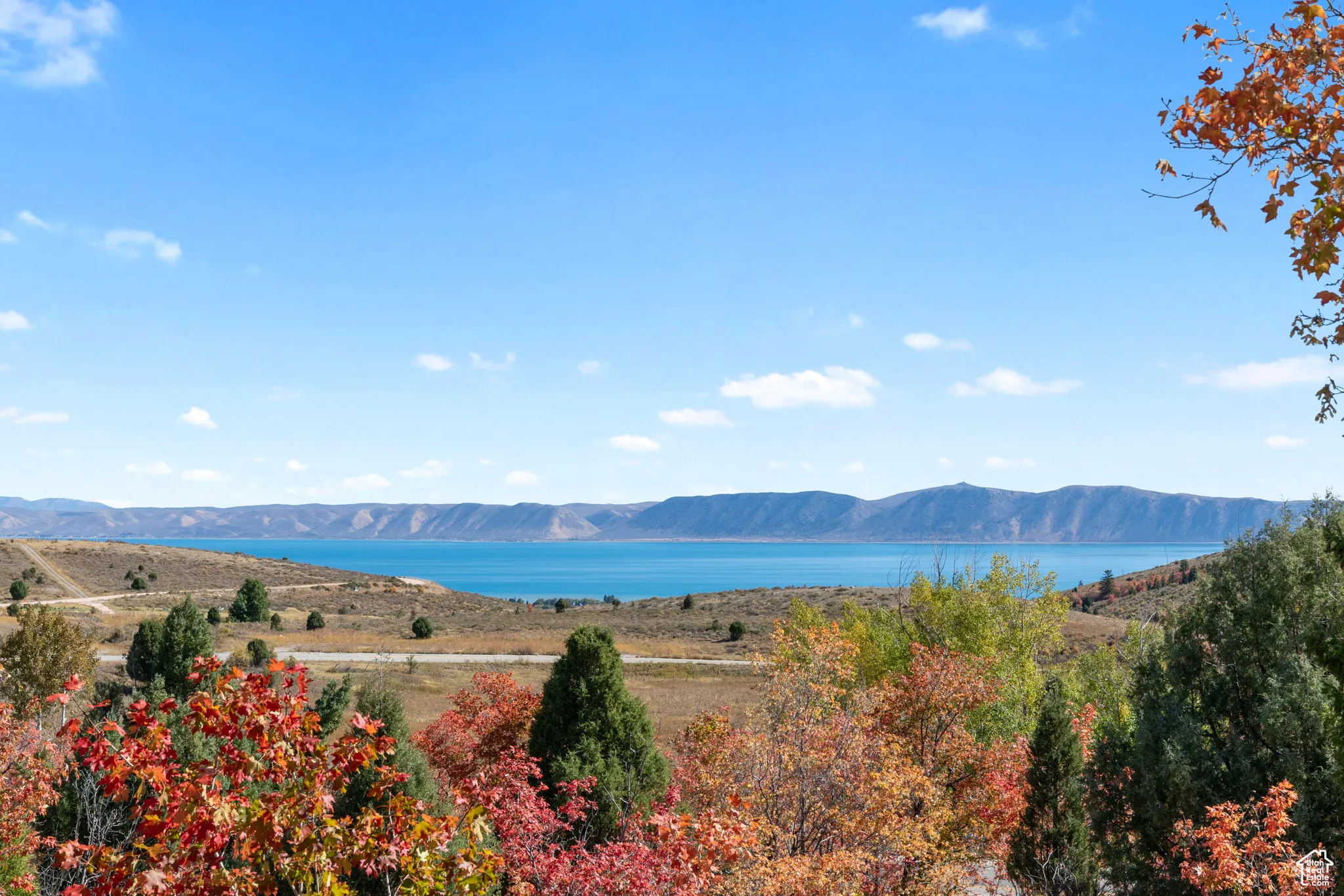 View of mountain backdrop with a large body of water