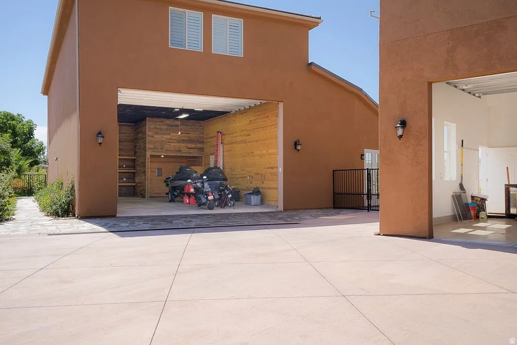 Purpose-built to hold two Class A motorhomes. Not an oversized garage — an RV building.