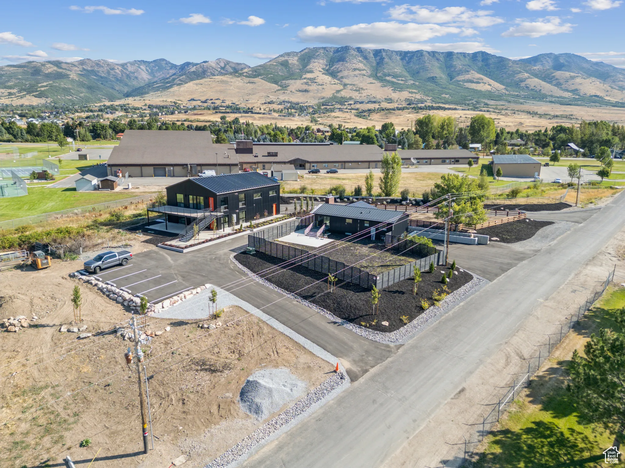 Aerial view featuring a mountain view