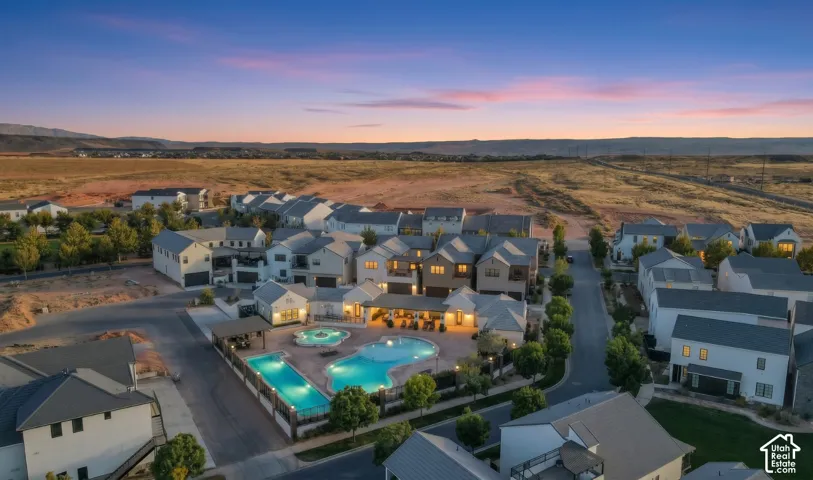 The resort pool complex, with a full-size pool, lap pool, splash pad, and 30+ person hot tub, a short stroll away.