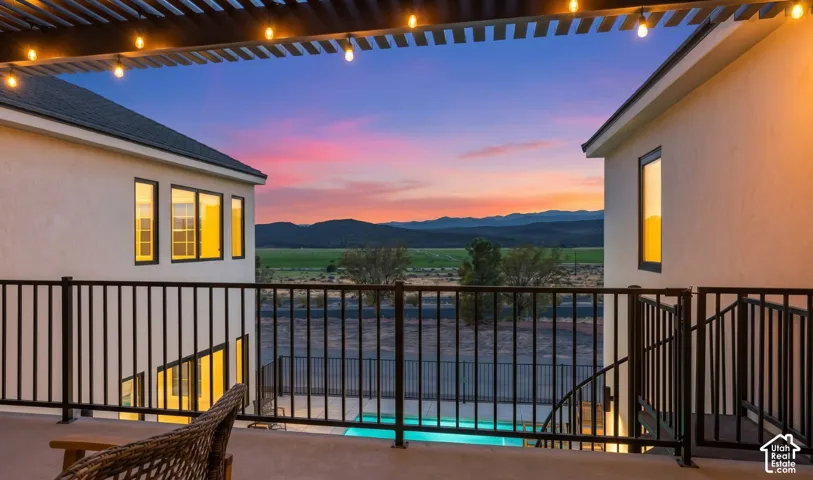 The upper deck looks out over the rail to Pine Valley Mountain.