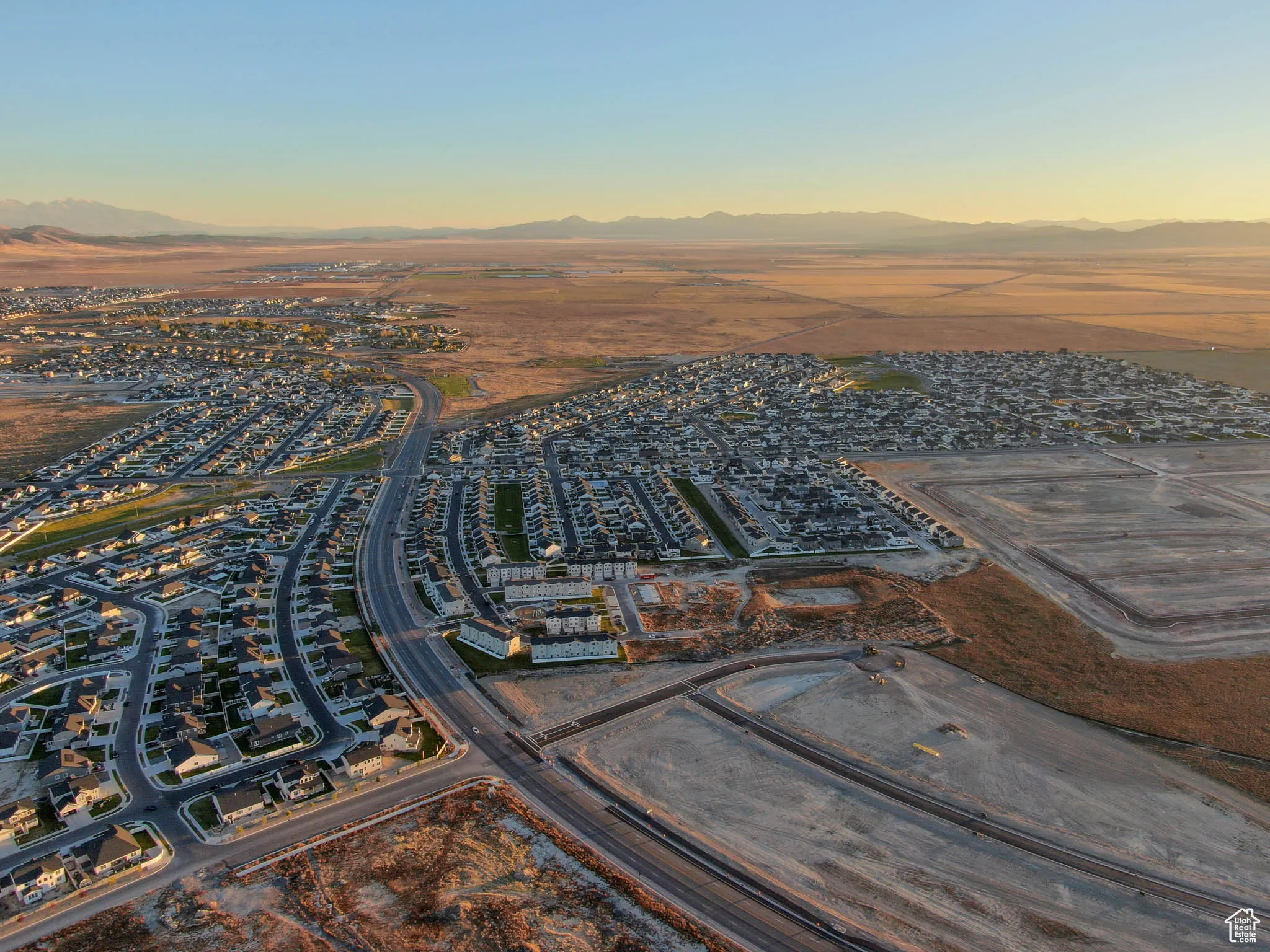 View of aerial view at dusk