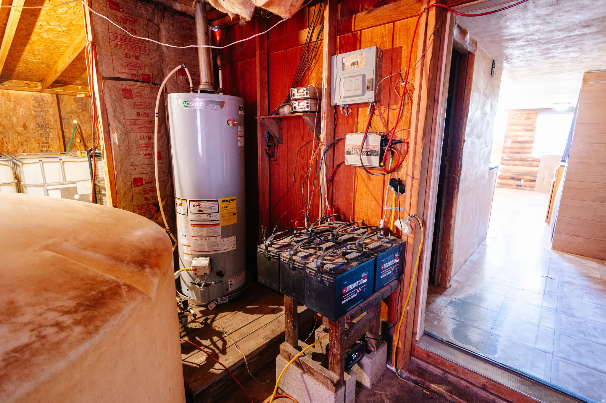 Utility room with water heater and electric panel