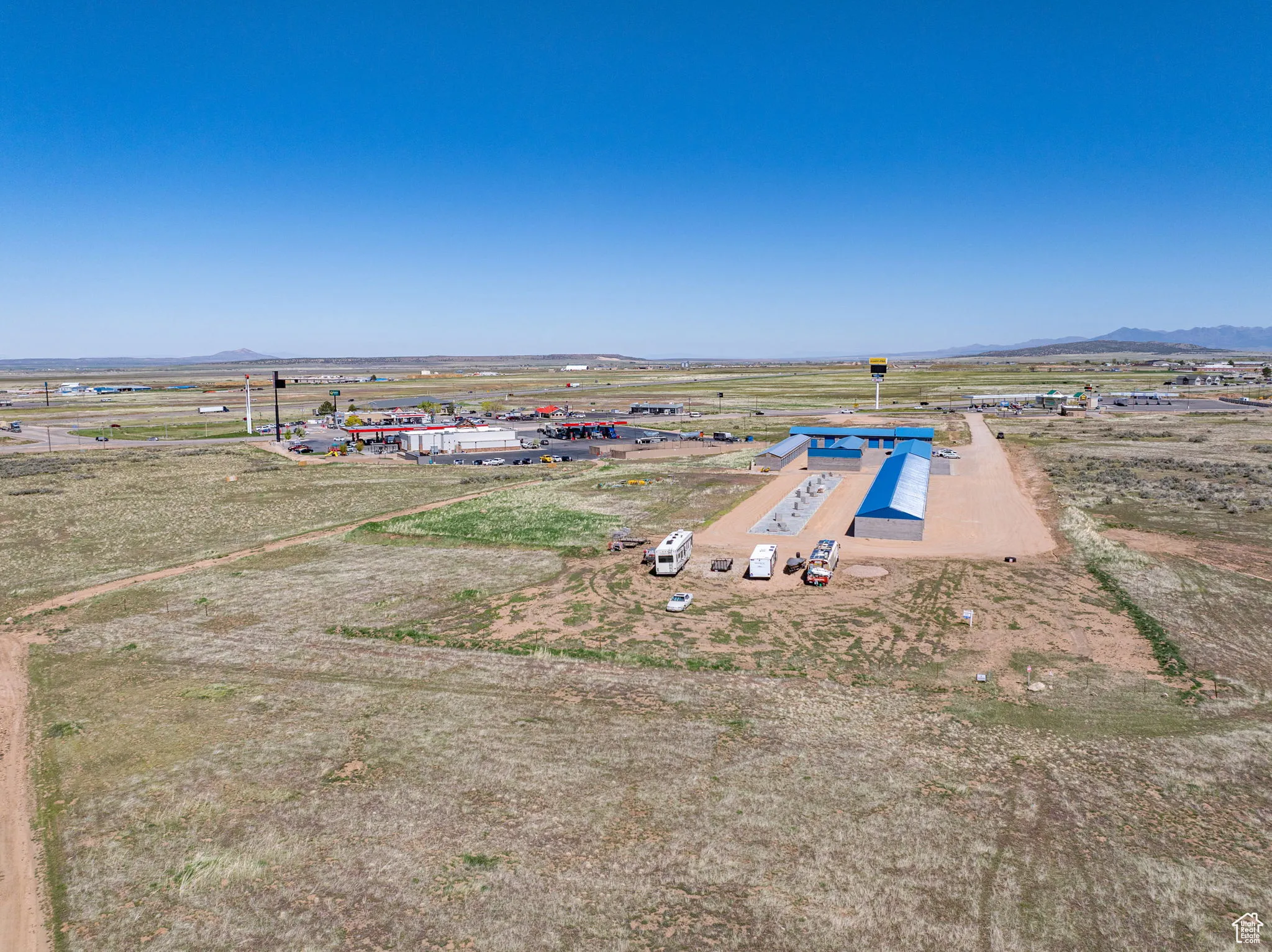 Drone / aerial view of a mountain backdrop