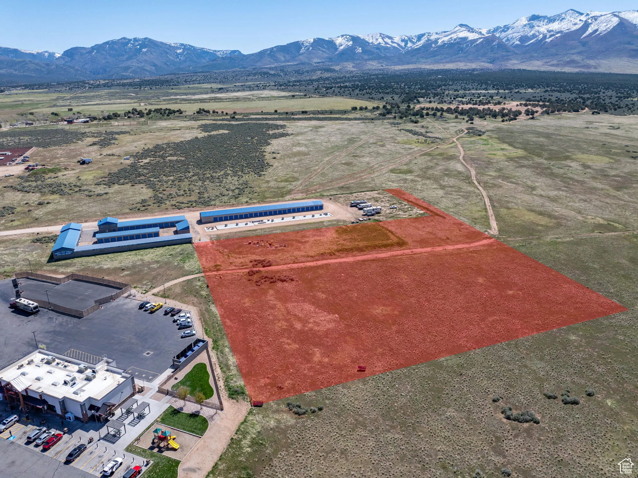 Drone / aerial view of a mountainous background