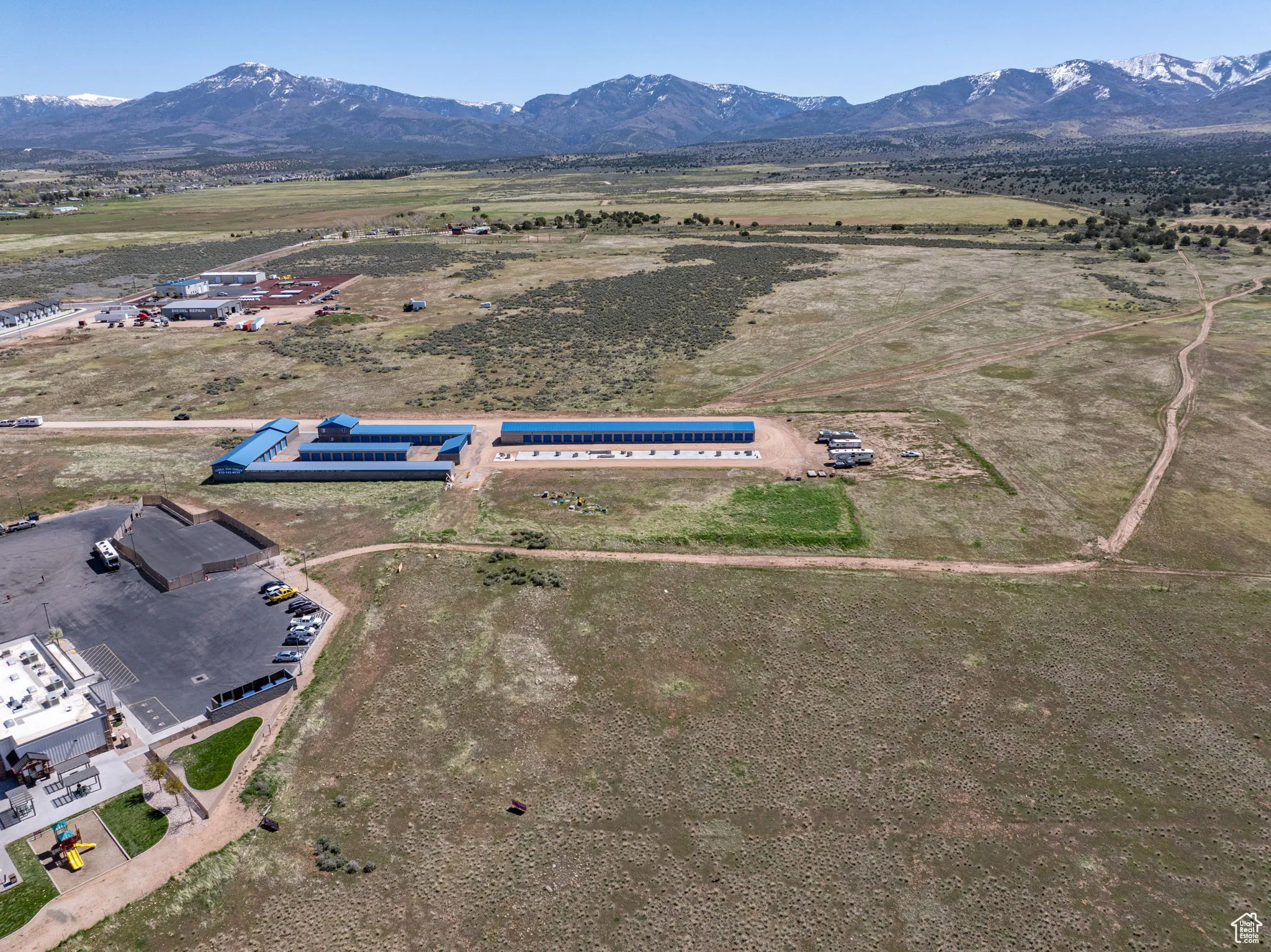 Aerial view of a mountainous background