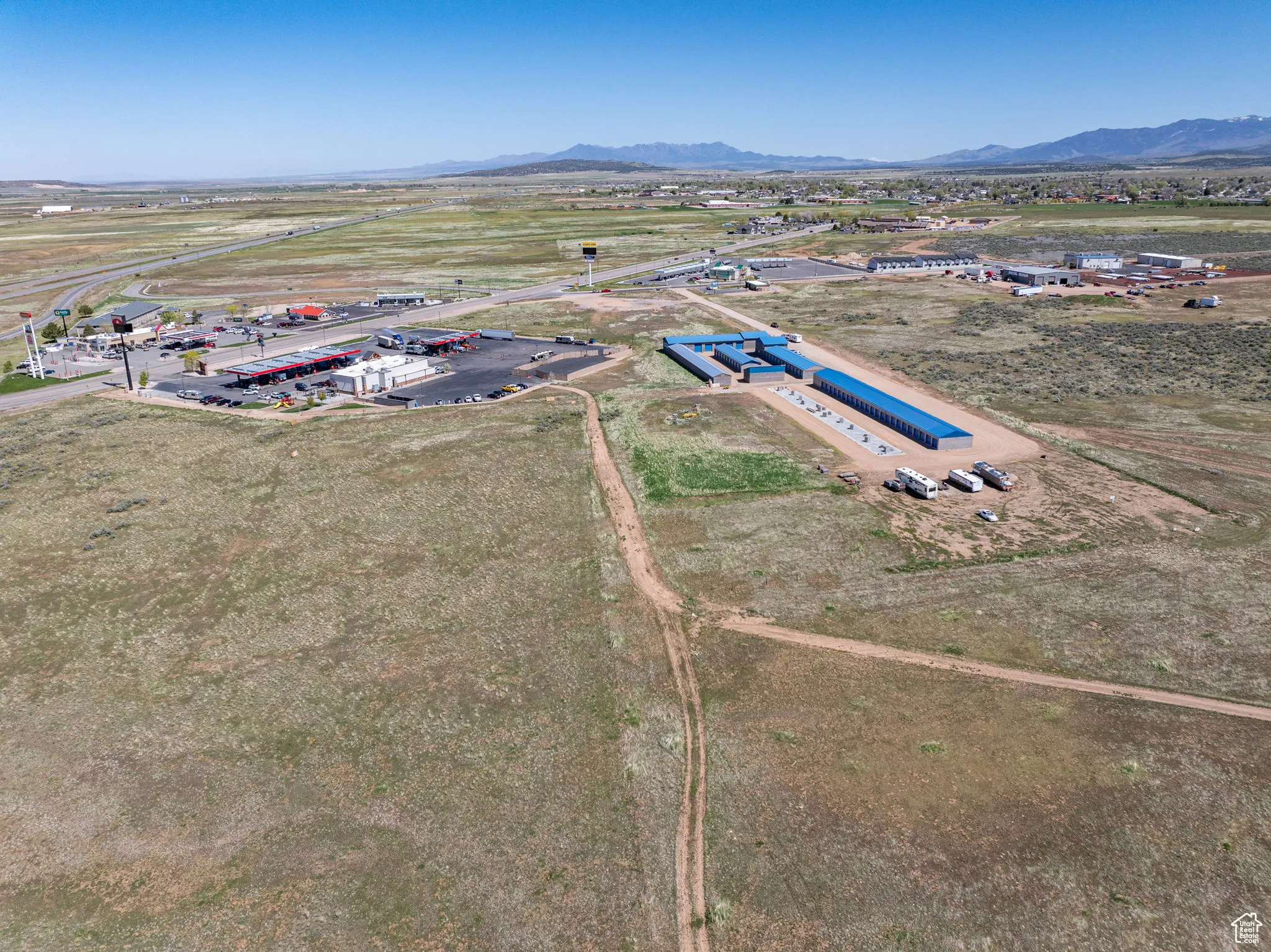 Aerial view of a mountain backdrop