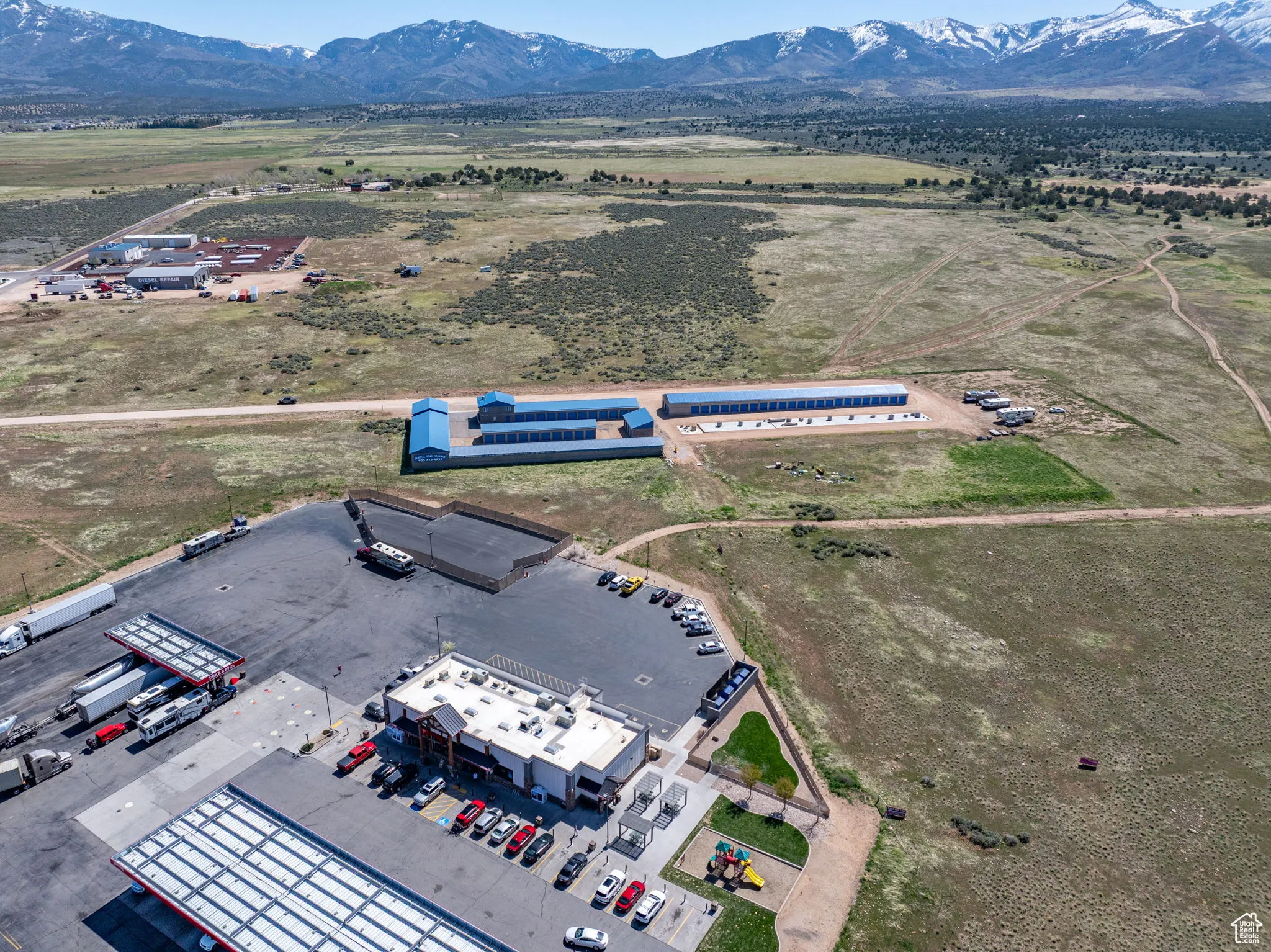 Drone / aerial view of a mountain backdrop
