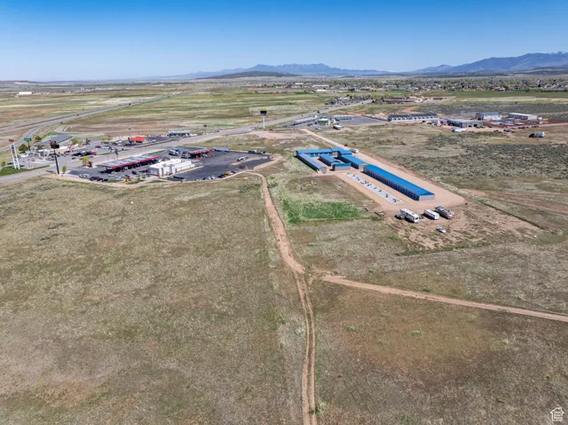 Aerial view of a mountain backdrop