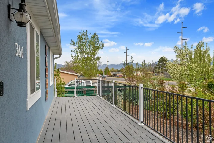 Deck featuring a mountain view