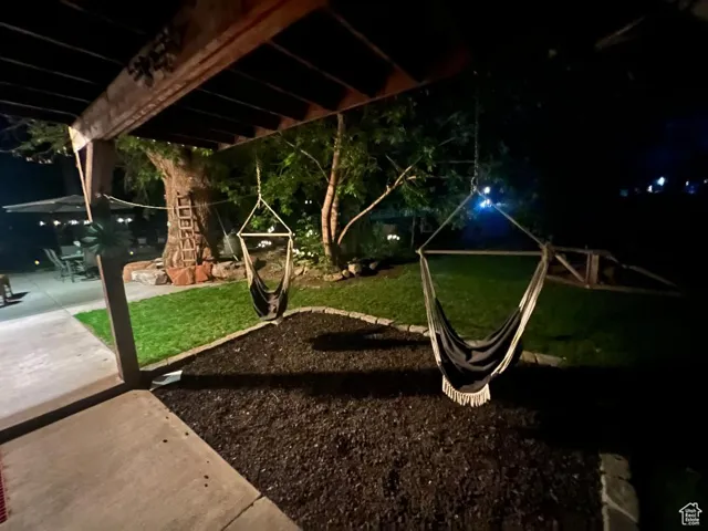 View of yard at night