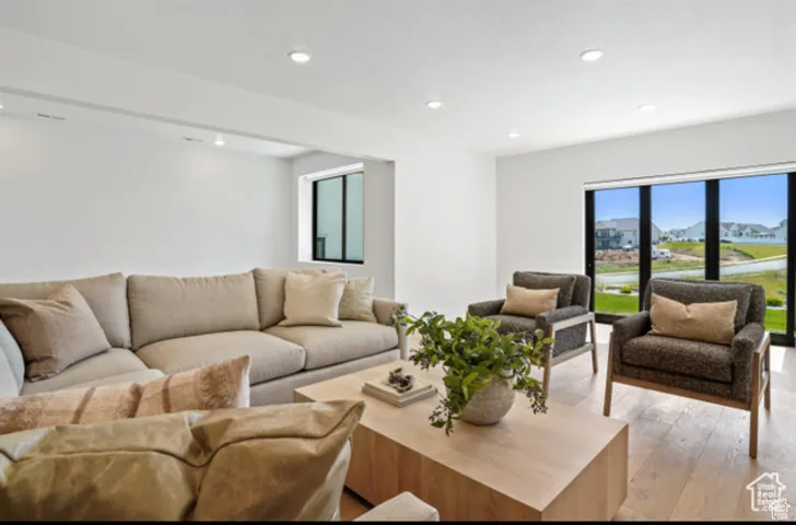 Living room featuring light wood-type flooring