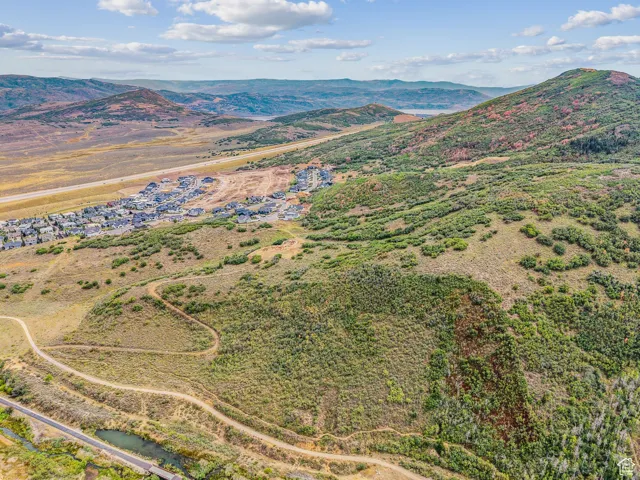 Aerial view of a mountain backdrop