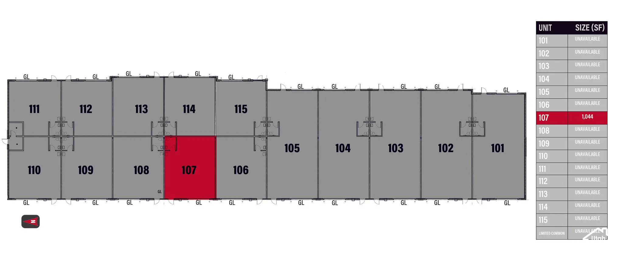 Floor Plan. Indicating the distribution and status of units within the property