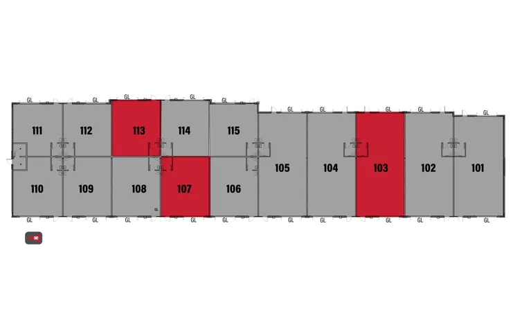 Floor Plan. Illustrating the layout of units within the property, with specific units highlighted