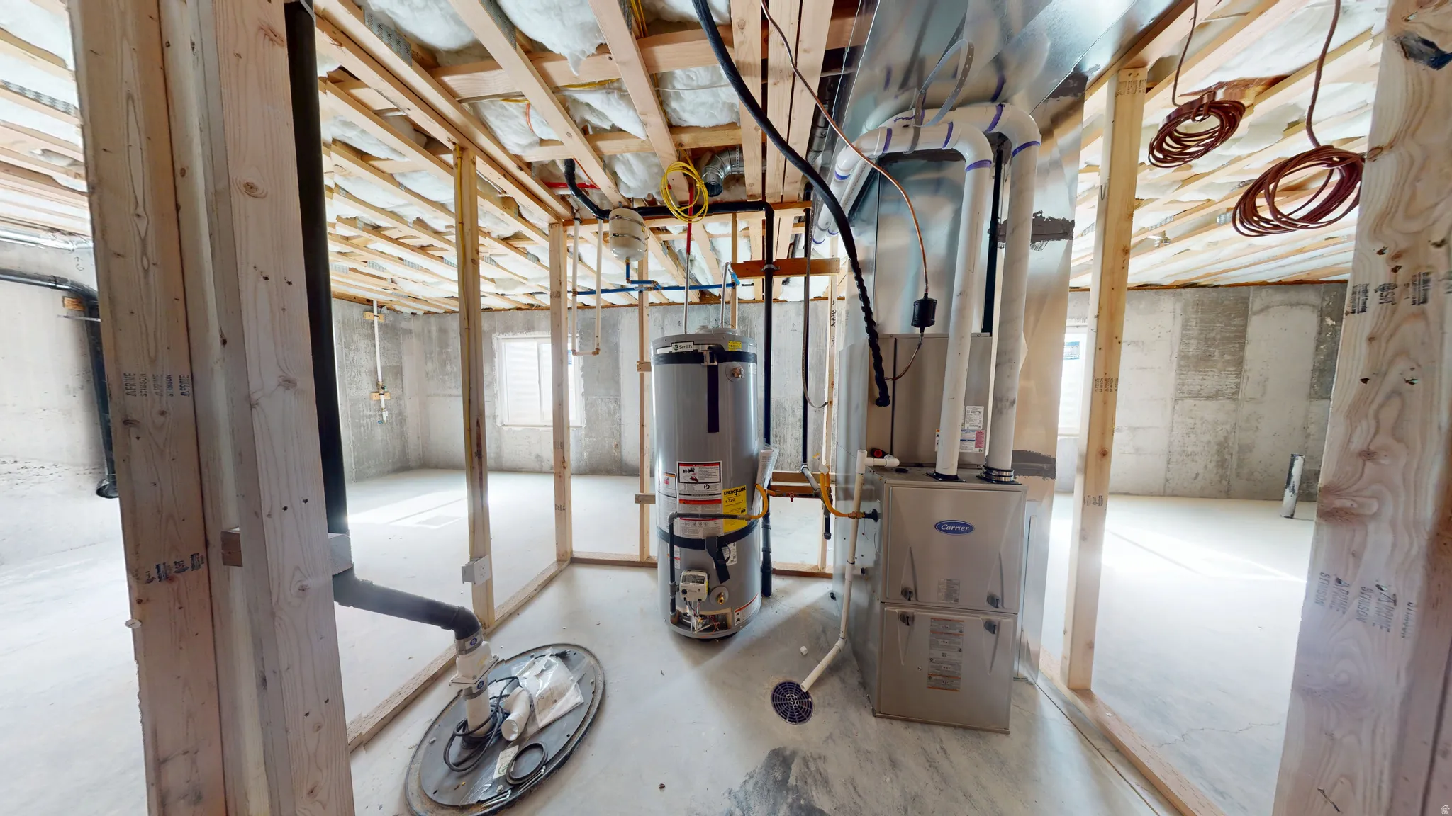 Utilities featuring water heater and heating unit