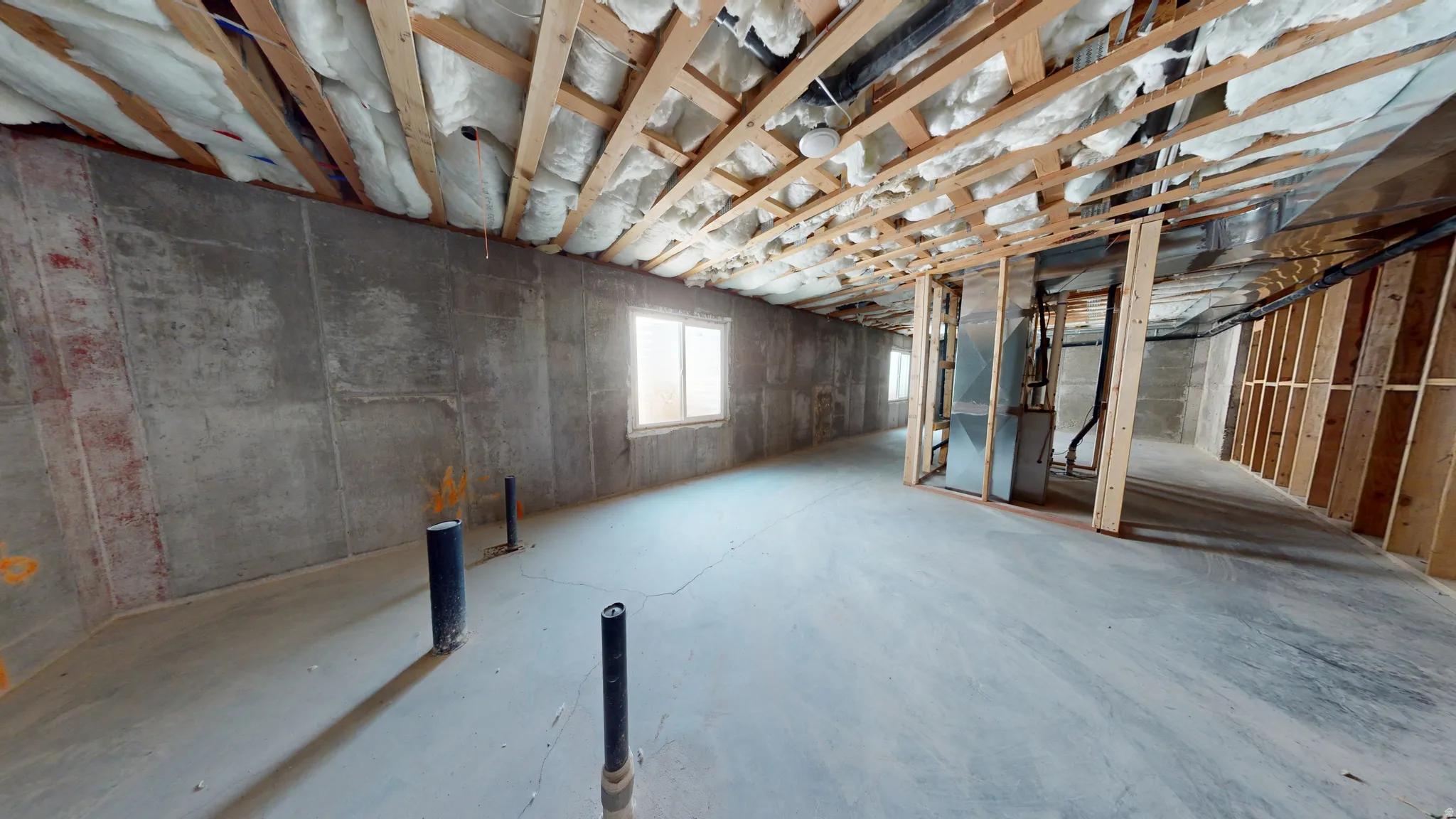 Basement with heating unit