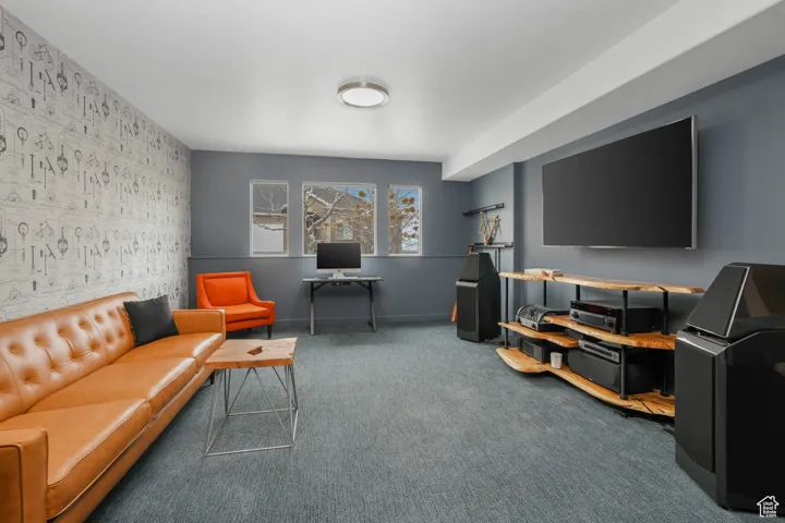Living room featuring carpet floors