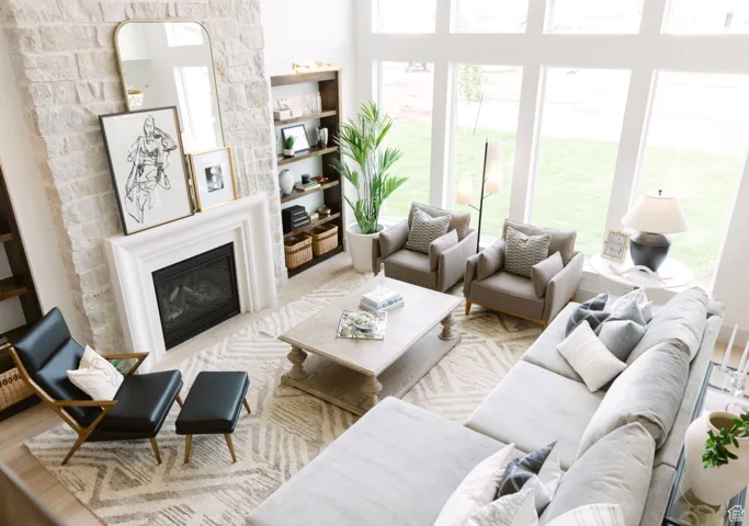 Living room with light hardwood / wood-style flooring