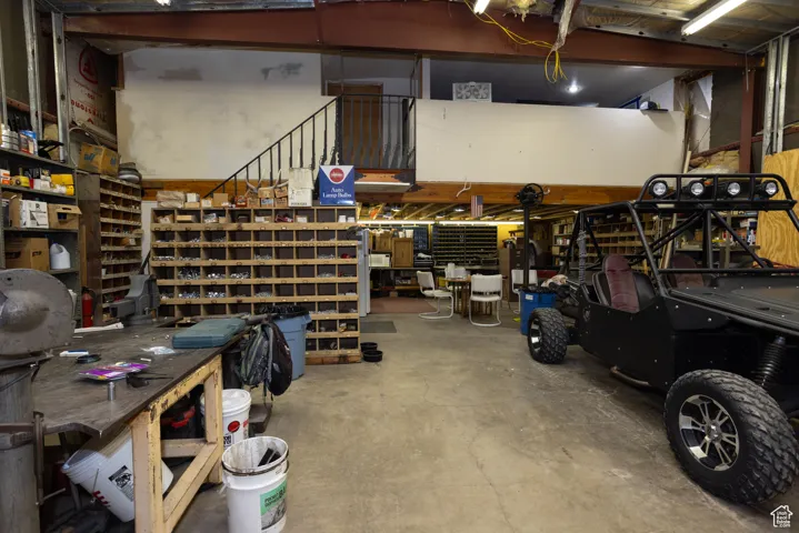 Garage with a workshop area