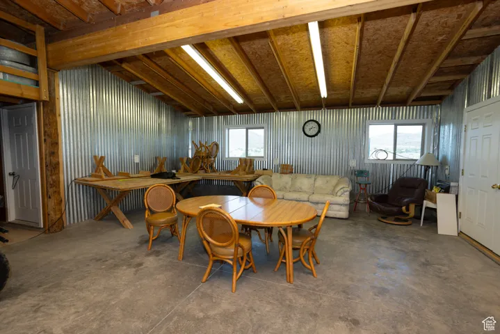Dining space with concrete floors