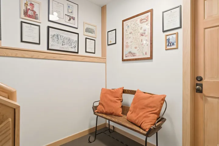 Hardwood trim accents crisp white walls
