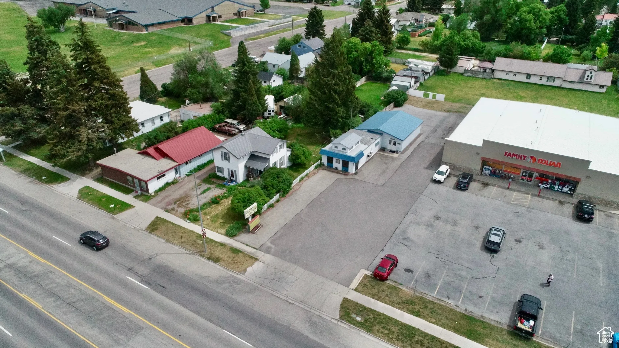 Aerial perspective of suburban area