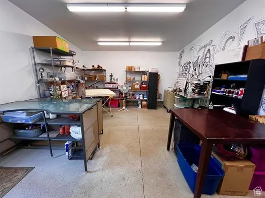 Interior space featuring a workshop area