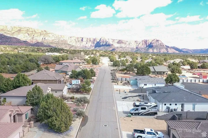 Drone / aerial view with a mountain view