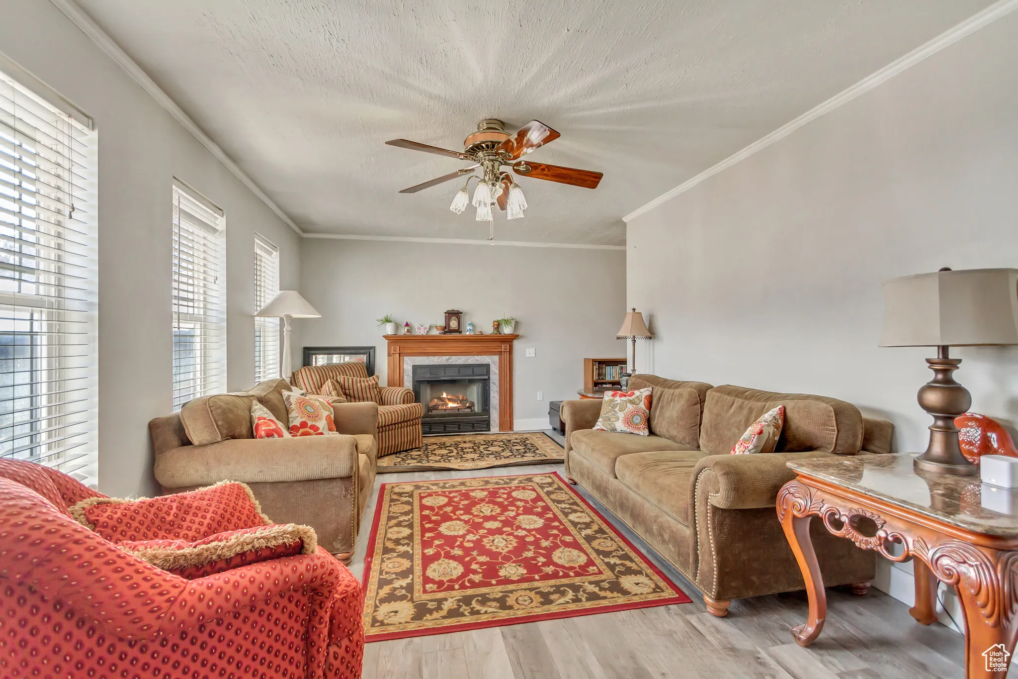 Living room with a fireplace