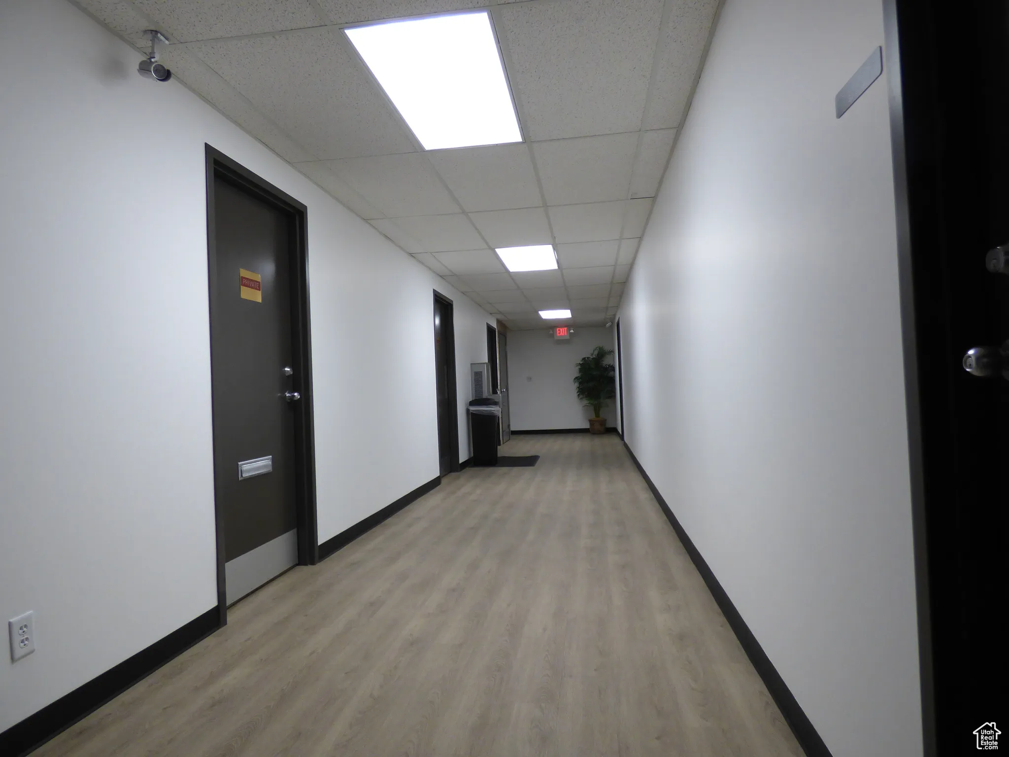 Hallway leading to restroom and break room