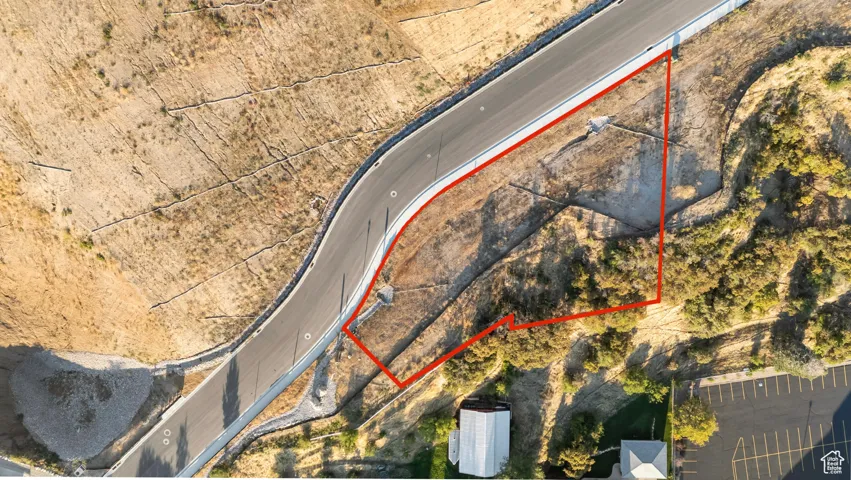 Aerial view of property's location with property parcel outlined