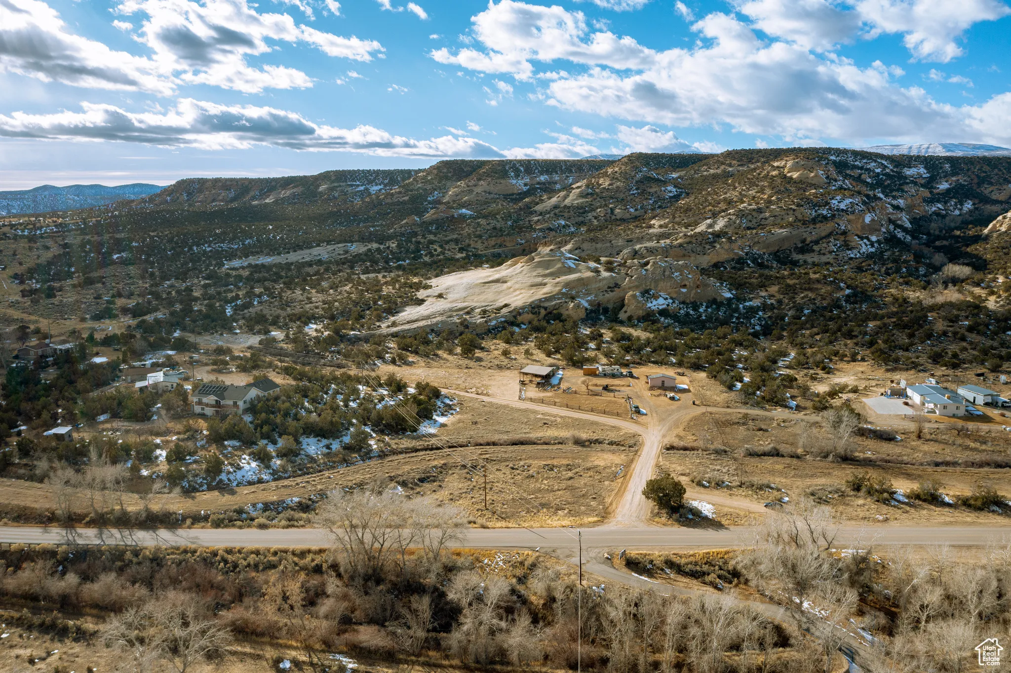 Drone / aerial view with a mountain view