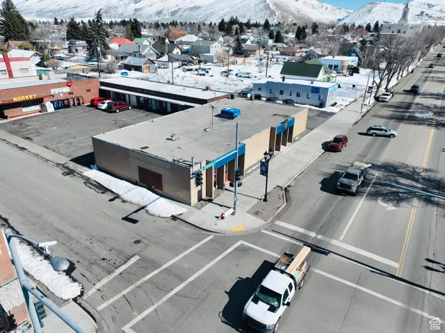 Aerial view featuring a mountain view
