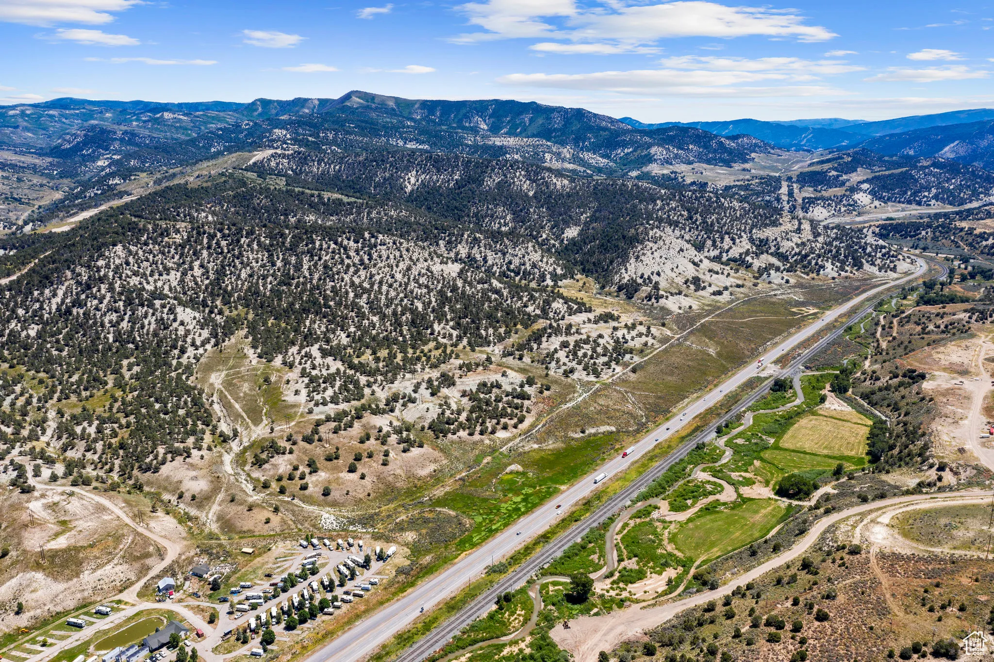 Drone / aerial view featuring a mountain view