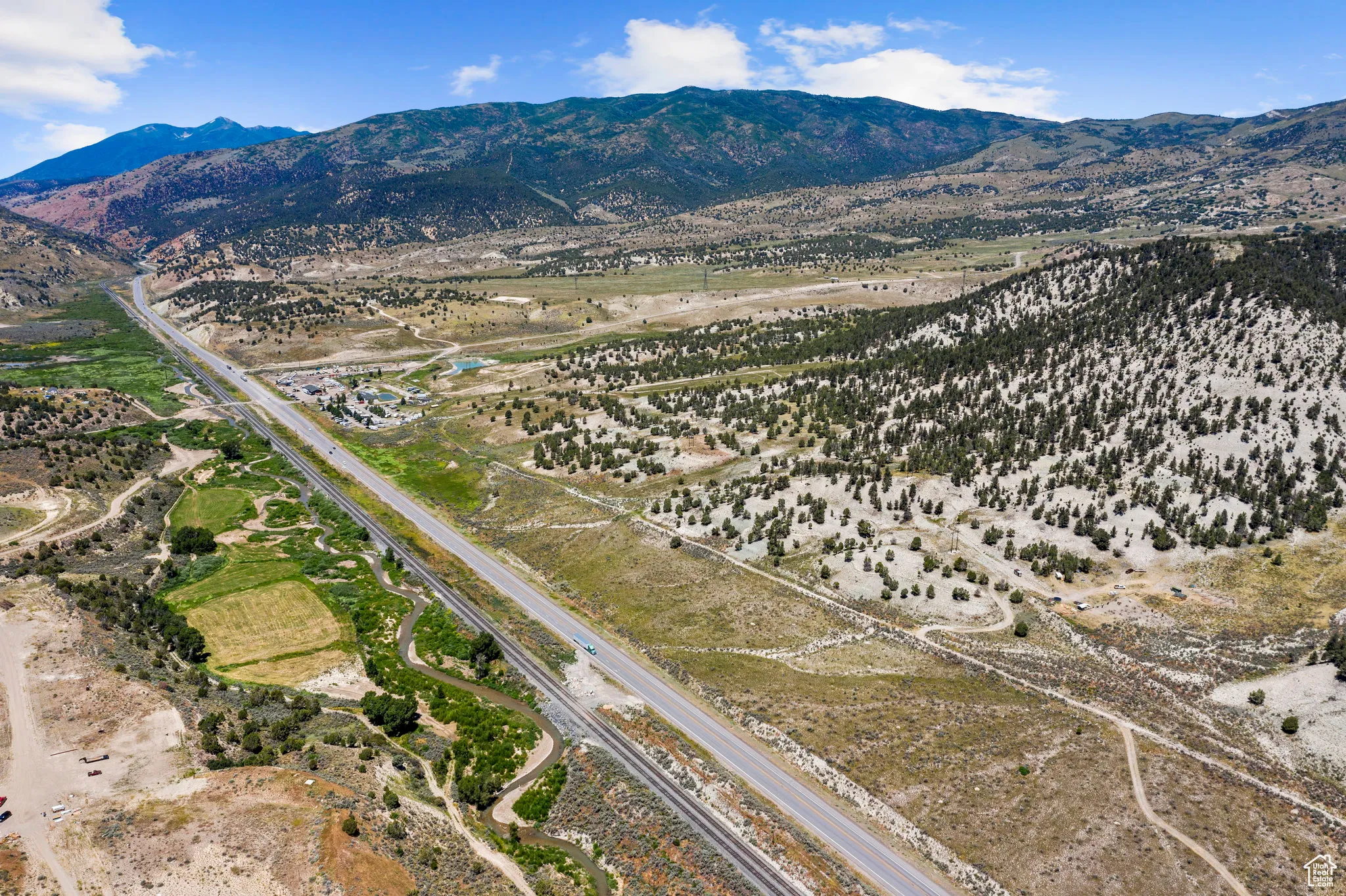 Drone / aerial view with a mountain view