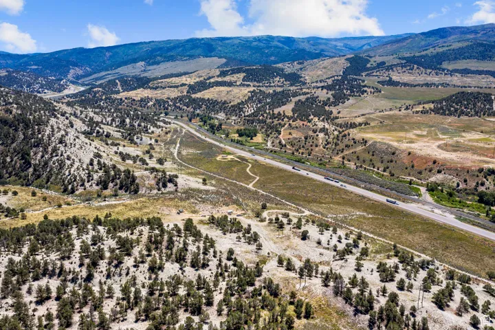 Drone / aerial view featuring a mountain view