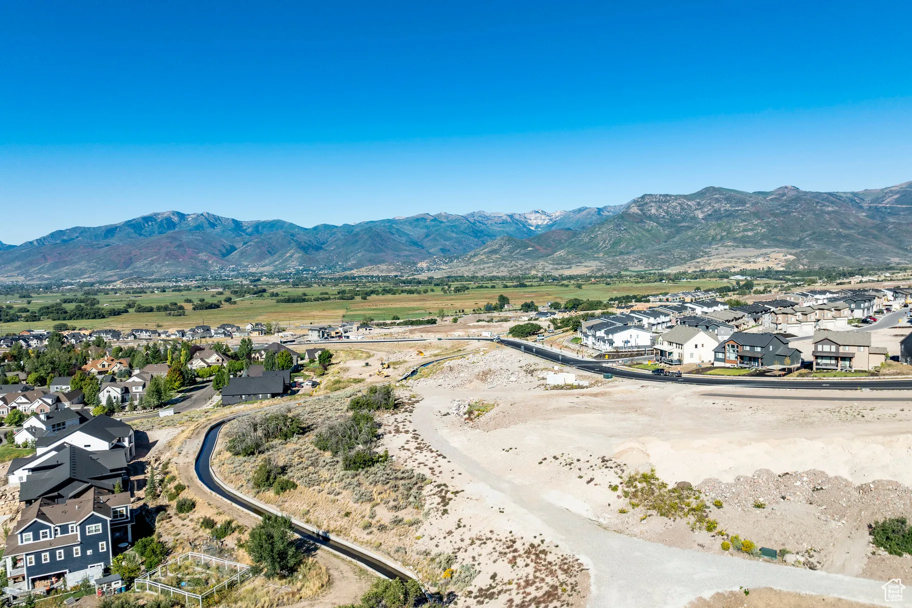 Birds eye view of property featuring a mountain view and a residential view