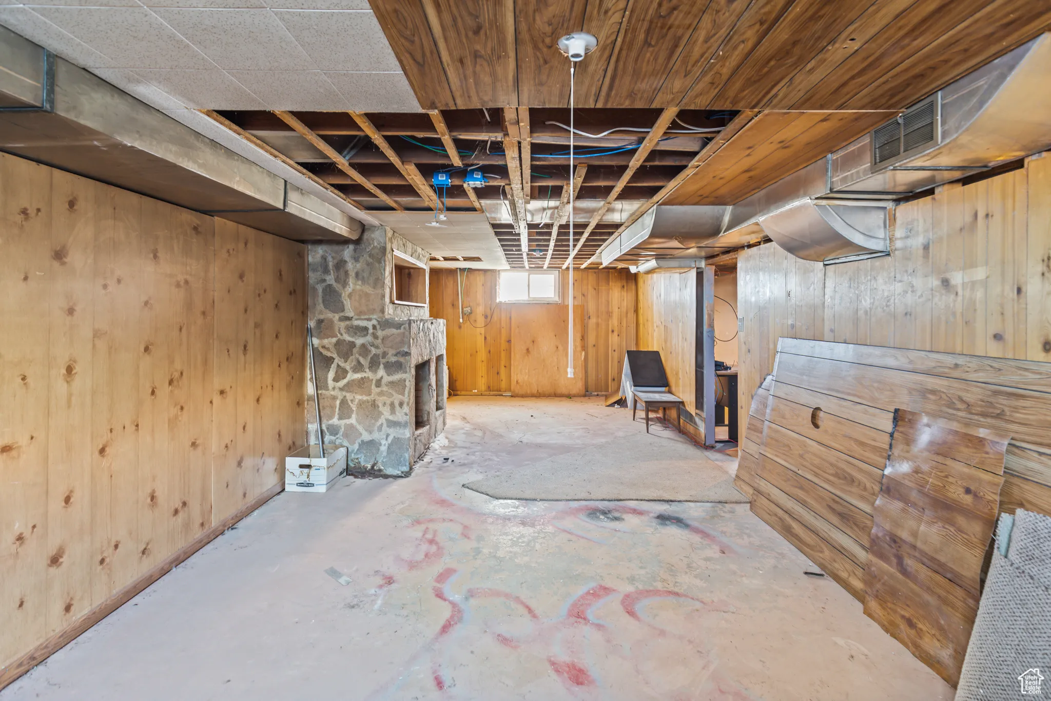 Basement with wooden walls
