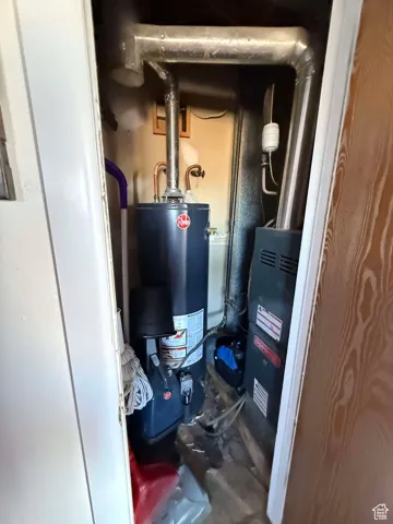 Utility room featuring water heater
