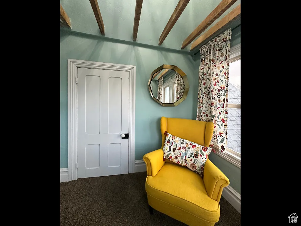 Sitting room featuring baseboards and carpet flooring