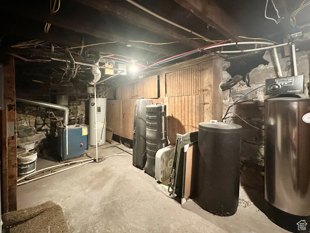 Unfinished basement with water heater