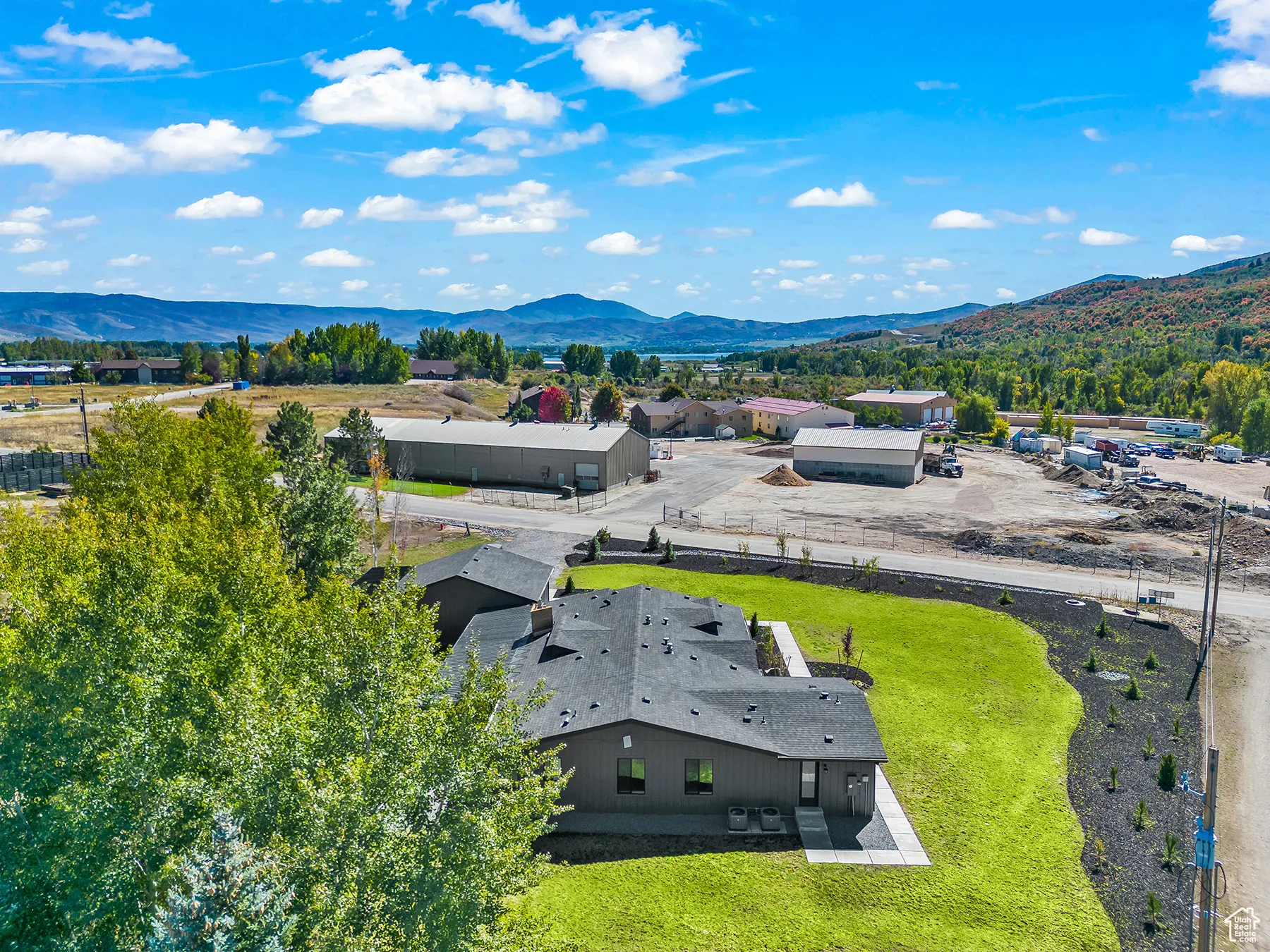 Aerial view featuring a mountain view