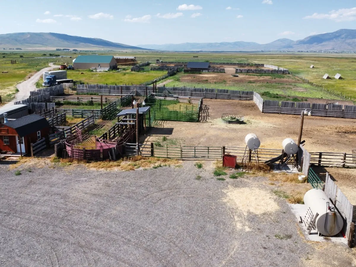 Overview of rural landscape with mountains