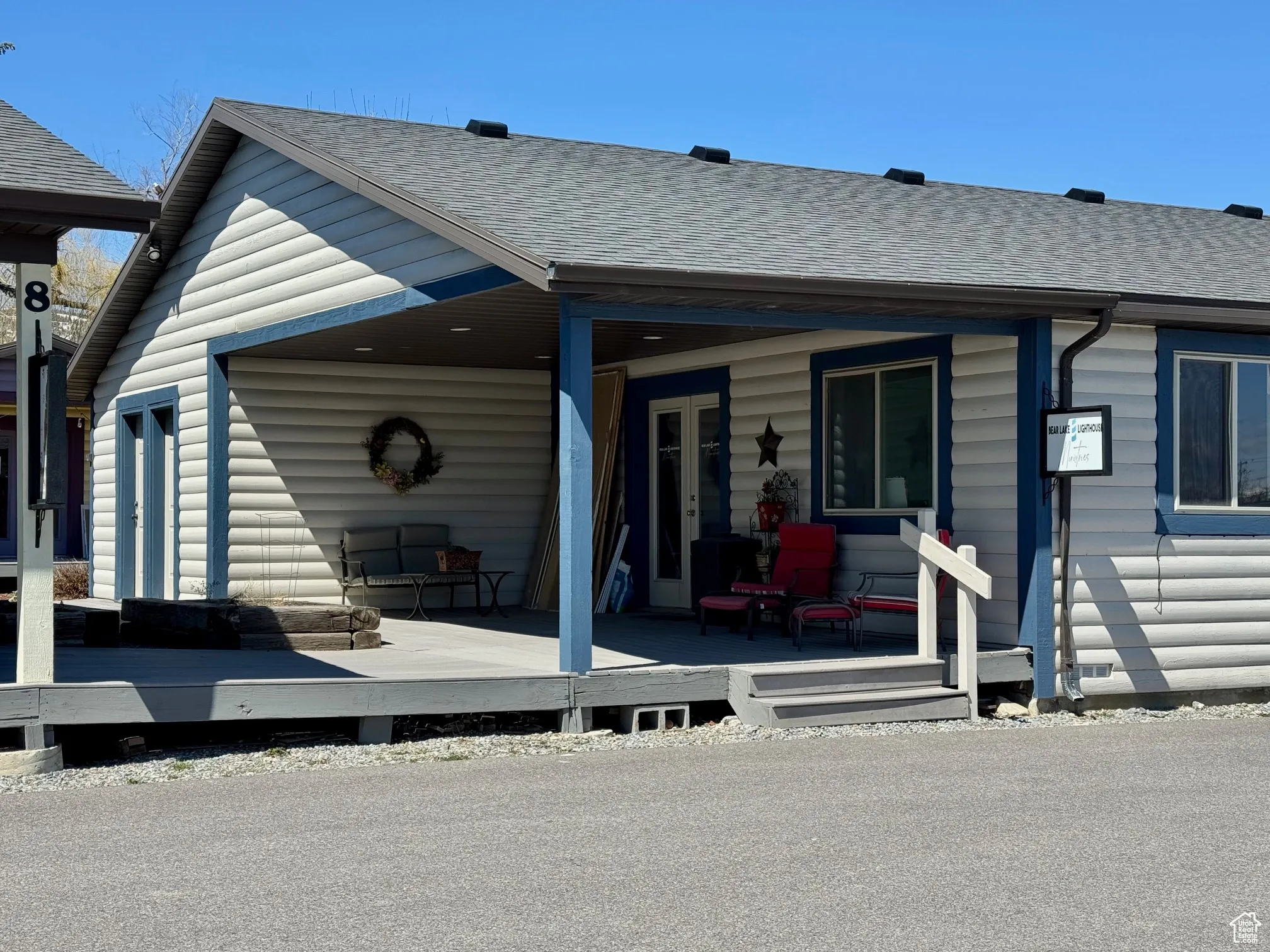 Shop entrance with porch