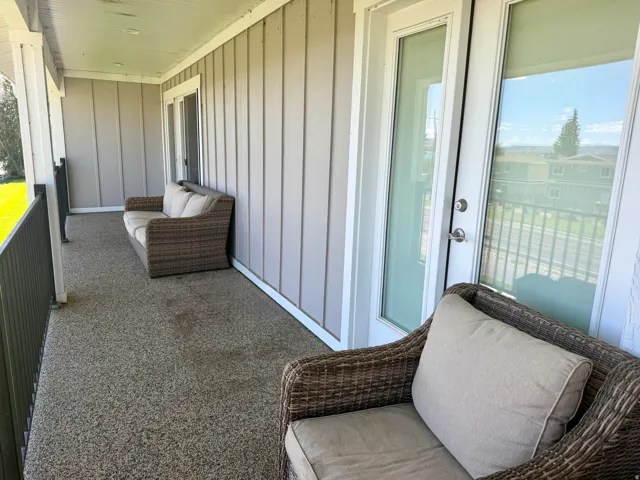 Covered balcony with textured flooring