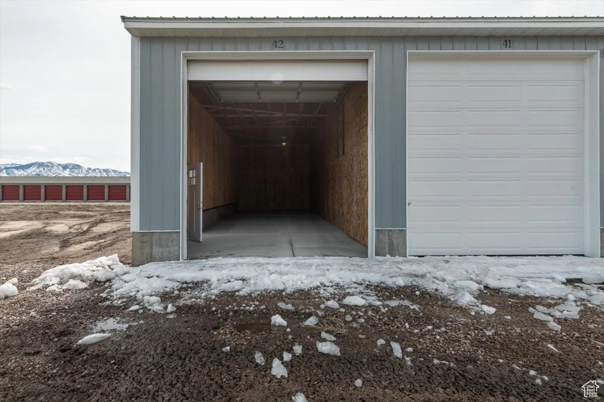View of snow covered garage