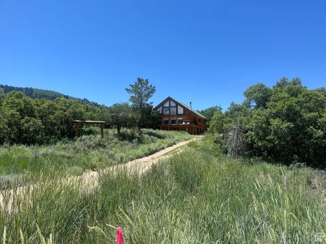 View of yard featuring a forest view