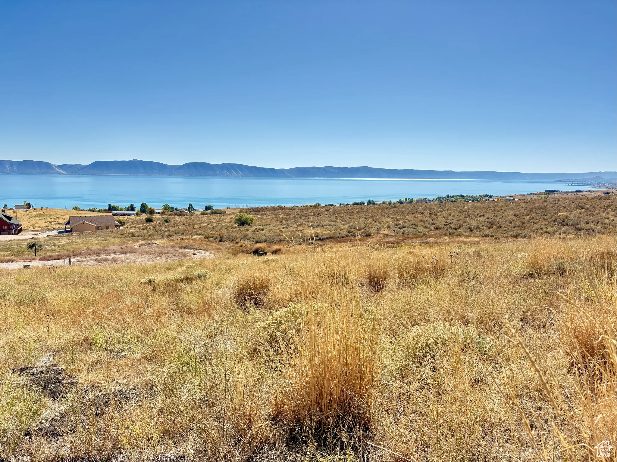 View of mountain background with a large body of water
